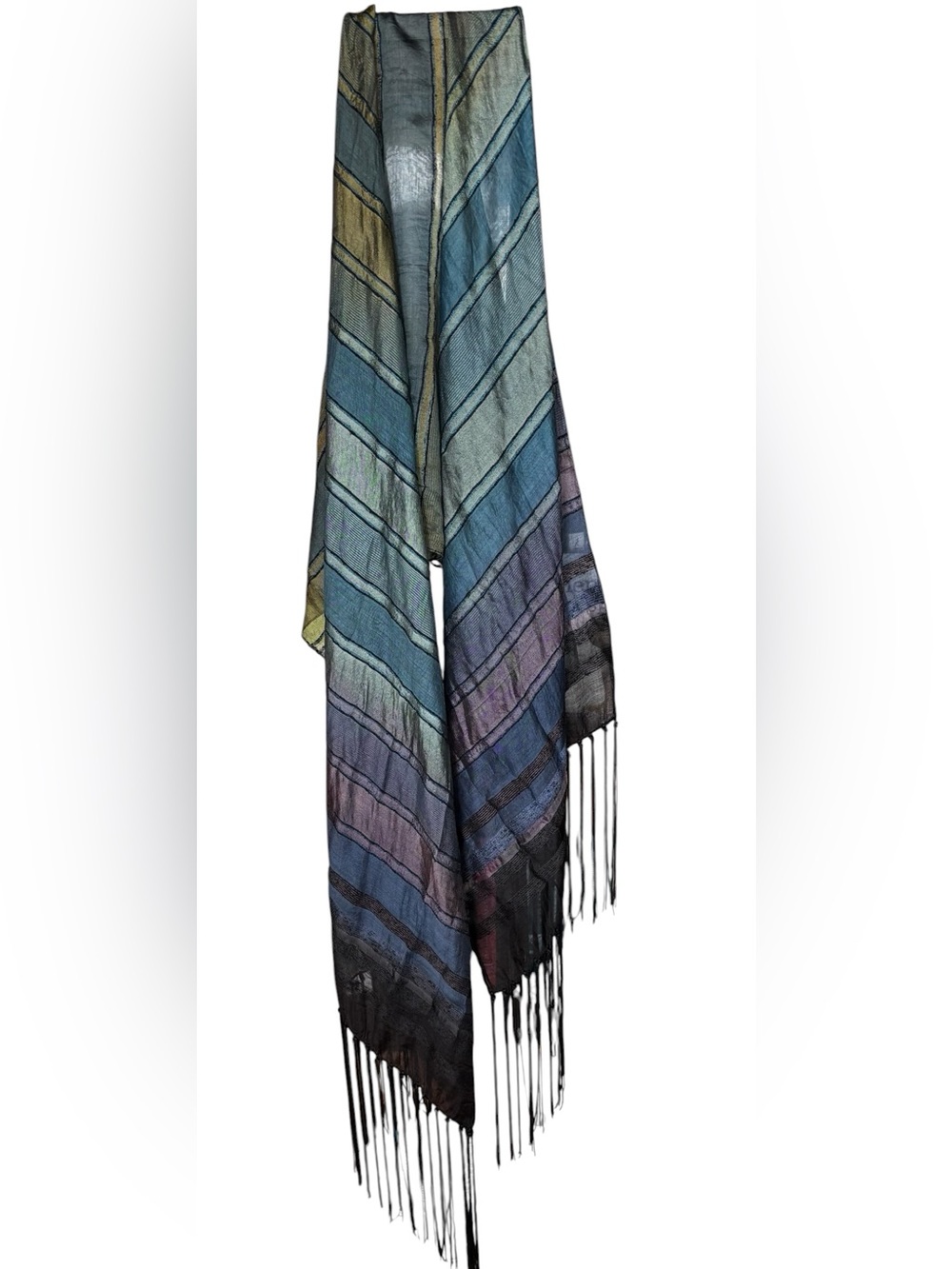 Large beautiful sheer shawl/scarf in many colors with long black fringe.